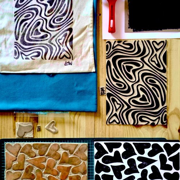 plan de travail linogravure encre noire
