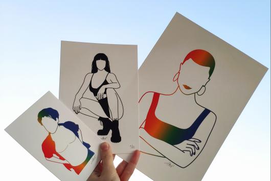 3 formats d'illustrations : Charlie en carte postale, Attitude en A5 et Rictus en A4