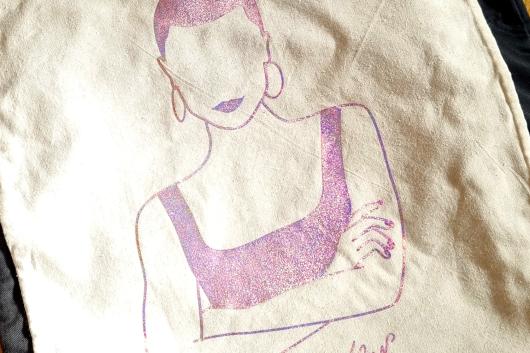 Tote bag écru - Rictus rose paillettes