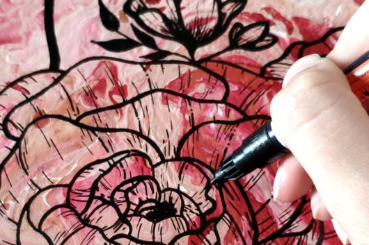 zoom sur fleurs toile Pivoine