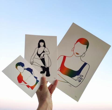 3 formats d'illustrations : Charlie en carte postale, Attitude en A5 et Rictus en A4